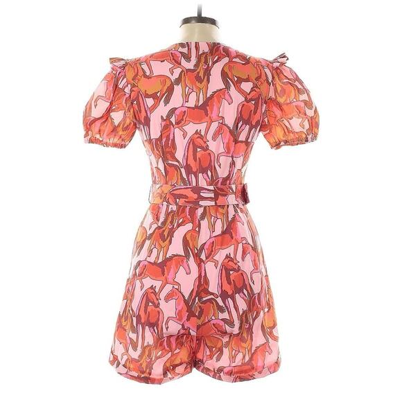 NWT Beulah Palomino Pink Horse Print Western Romper Jumpsuit V Neck L - Picture 3 of 5